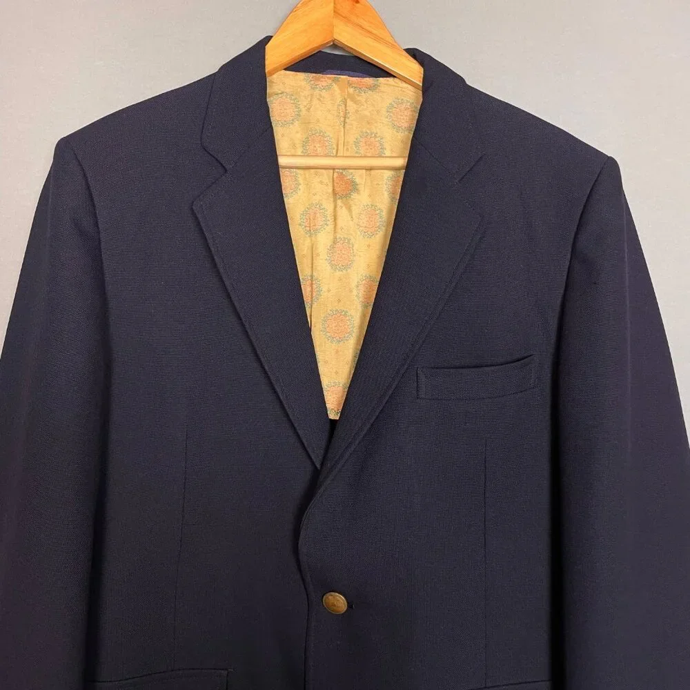 Vintage Blazer Navy Blue Portland Nudelmans Seattle‎ FLAWS Men Printed Lining